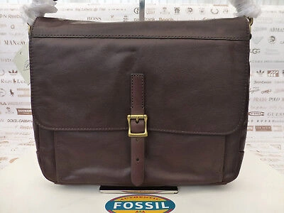 Pre-owned Fossil Slim Messenger Mens Bag Depender Dk Brown Leather Shoulder Bags R£189