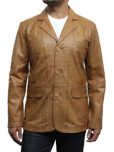 Pre-owned Brandslock Men's Real Leather Casual Design Smart Vintage Black/brown/tan Blazer Jacket