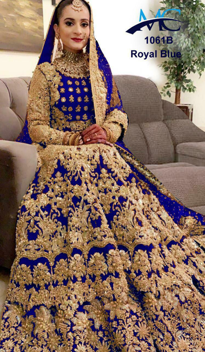 Pre-owned Handmade Blue Velvet Lengha Bridal Wear Lehenga Choli Pearl Work Indian Ethnic Wedding