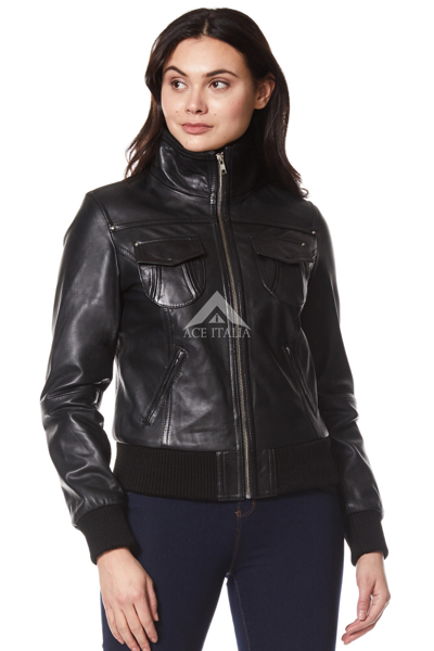 Pre-owned Carrie Ch Hoxton 'fusion' Ladies Black Washed Leather Jacket Bomber Biker Motorcycle Style 3758
