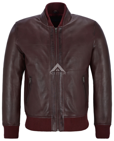 Pre-owned Smart Range Leather Blue Smith Ultra Handsome Men Perforated Real Leather Bomber Style Jacket 4348