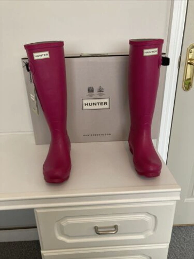 Pre-owned Hunter Womens  Norris Field Side Adjustable Wellington Boots. Loganberry. Uk 4