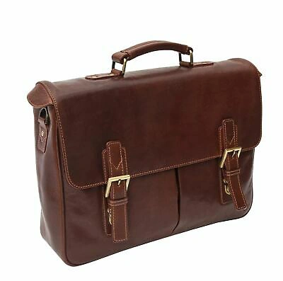 Pre-owned Primehide Mens Classic Leather Briefcase Satchel Top Carry Handle Gents 6251
