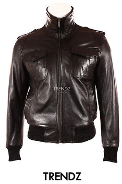 Pre-owned Trendz Men's Hawk Black Classic Bomber Style Designer Real Lambskin Leather Jacket