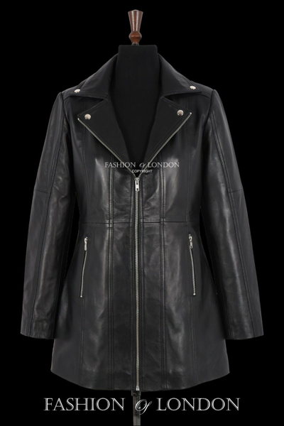 Pre-owned Carrie Ch Hoxton Ladies Biker Style Black Leather Jacket Mid Length Slim Fit Real Lambskin Coat
