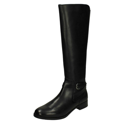 Pre-owned Clarks Netley Whirl Ladies  Smart Zip Winter Long Flat Heel Leather Riding Boots