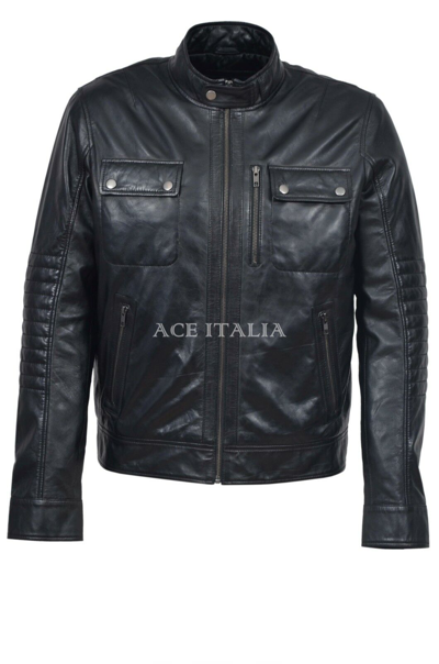 Pre-owned Smart Range Men's Black Wax Short Bomber Biker Motorcycle Style Real Leather Jacket 5658