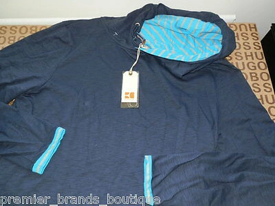 Pre-owned Hugo Boss Men Blue Hooded Casual Hoodie Knitwear Jumper Cardigan Jumper Xxl