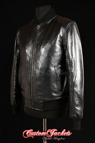Pre-owned Real Leather Coat And Jackets Men's 70's Bomber Leather Jacket Black Pilot Aviator Style Nappa Leather Jacket