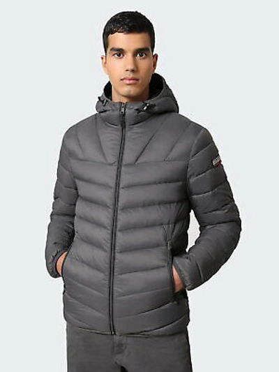 Pre-owned Napapijri Men's Aerons H 2 Hooded Jacket In Dark Grey