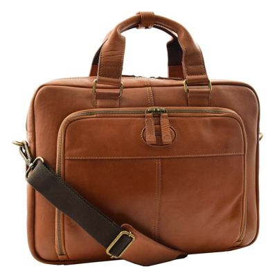 Pre-owned Fashion Men Briefcase Genuine Soft Tan Leather Laptop Case Business Office Organiser Bag