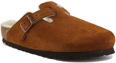 Pre-owned Birkenstock Boston Shearl Unisex Suede Sandal In Mink Uk Size 4 - 8 Regular Fit