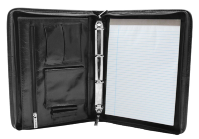 Pre-owned New Real Leather Folio Underarm Bag Black Ring Binder A4 Pad Portfolio Organiser