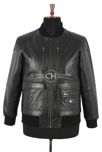 Pre-owned Smart Range Leather Men's Flight Bomber Black Jacket Retro Style Real Lambskin Leather