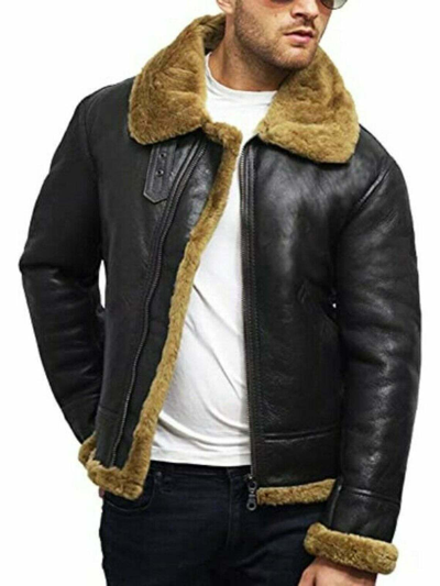 Pre-owned Gbl Limited B3 Bomber Shearling Pilot Flight Aviator Fly Bomber Jacket Raf Real Fur Leather