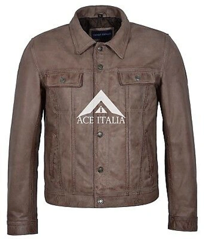 Pre-owned American Vintage Mens Trucker Jacket 60s Vintage American Western Top Genuine Leather Jacket 1280