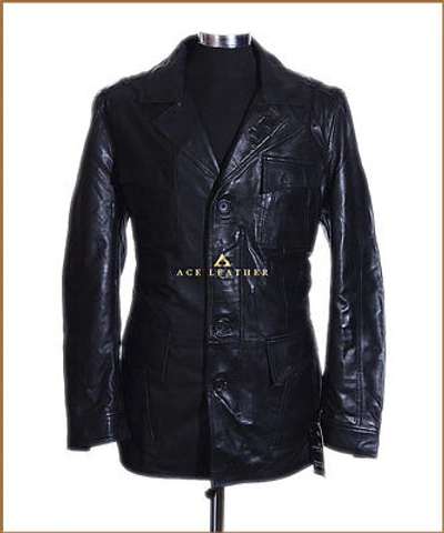 Pre-owned Real Leather Mens Real Soft Lambskin Leather Blazer Jacket Black  Retro Jacket