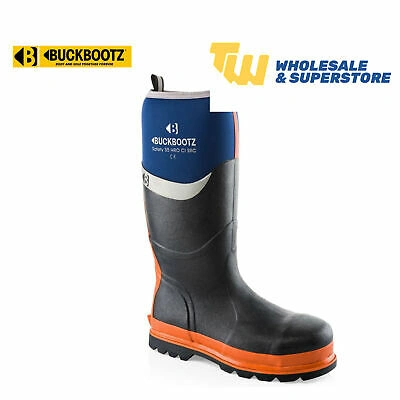 Pre-owned Blue Buckbootz Buckler Boots Thermal /orange Safety Wellingtons – Sizes: 7-12