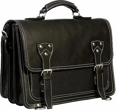 Pre-owned Hideonline Vintage Matt Black Leather 15" Satchel Bag / Briefcase Rrp Over £399