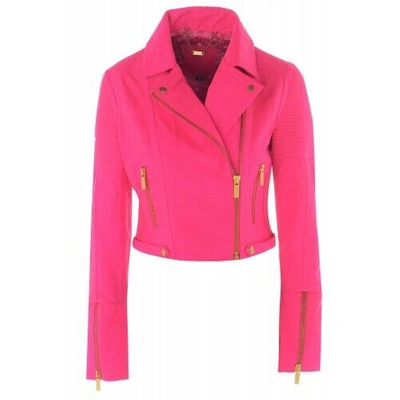 Pre-owned Of The Realm Neon Pink Branded Quilted Ladies Biker Leather Jacket Sizes 8,10,12 Uk Xmas Sale