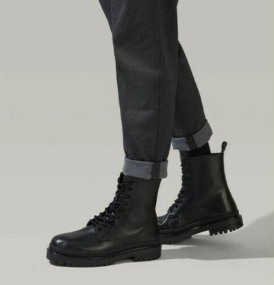 Pre-owned Kurt Geiger London Mens Black Leather Boots Uk 7 Eu41 Lace Up Platform Round Toe