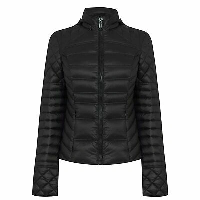 Pre-owned Guess Jacket Ladies Quilted Coat Top Full Length Sleeve Funnel Neck Water