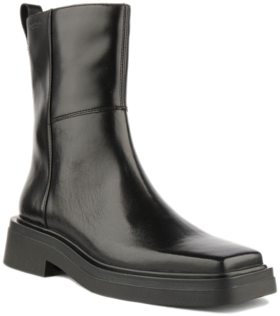 Pre-owned Vagabond Eyra Womens Mid Calf Square Toes Leather Boots In Black Uk Size 3 - 8