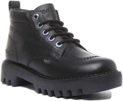 Pre-owned Kickers Kizziie Hi Womens Leather Chunky Mid Ankle Boots In Black Uk Sizes 3 - 8
