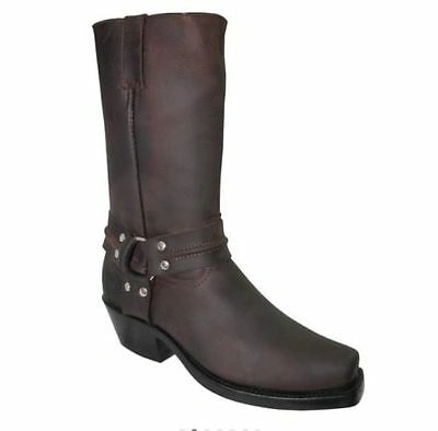 Pre-owned Grinders Harness High Brown Men's Cowboy Western Biker Classic Leather Boots