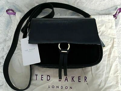 Pre-owned Ted Baker Harrlee Leather And Suede Cross Body Bag Black