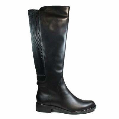 Pre-owned Caprice 25514 019 Xl Calf Black Comb Leather/elasticated Womens Long Leg Boots