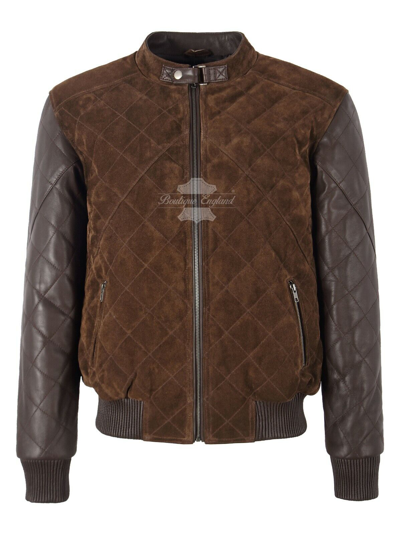 Pre-owned Smart Range Leather Men's Diamond Quilted Leather & Suede Casual Classic Retro Bomber Jacket James