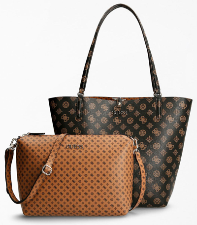 Pre-owned Guess Hwpg7455230 Alby Womens 4g Peony Logo Tote Bag In Brown