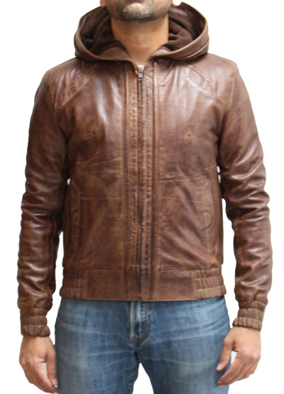 Pre-owned Infinity Mens Leather Hooded Urban Streetwear Style Jacket. Choice Of Black And Brown