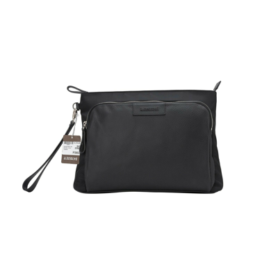 Pre-owned A.testoni Testoni Bologna Black Karibu Calf + Fabric Hand Clutch Bag + Handle