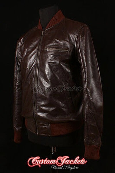 Pre-owned Real Leather Men's 70's Bomber Leather Jacket Brown Pilot Aviator Style Nappa Leather Jacket