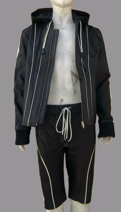 Pre-owned Quality Leather Goods Genuine Leather Tracksuit Jacket Shorts Jogging Trackies Sports Camping