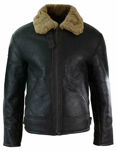 Pre-owned Claw Intl Mens Vintage Winter Real Sheepskin Leather Aviator Flying Jacket Brown & Ginger