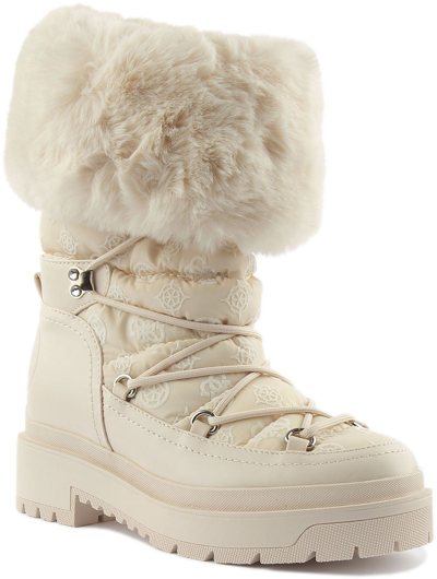 Pre-owned Guess Fl8lryfal10 Larya Womens Faux Fur Snow Boots In Cream Size Uk 3 - 8