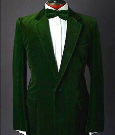 Pre-owned Handmade Men Smoking Jacket Blazers Olive Green Elegant Luxury Designer Party Wear Uk