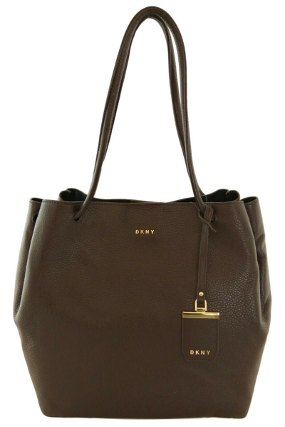 Pre-owned Dkny Tote Bag Dark Brown Medium Pebbled Leather Shoulder Shopper Travel Handbag