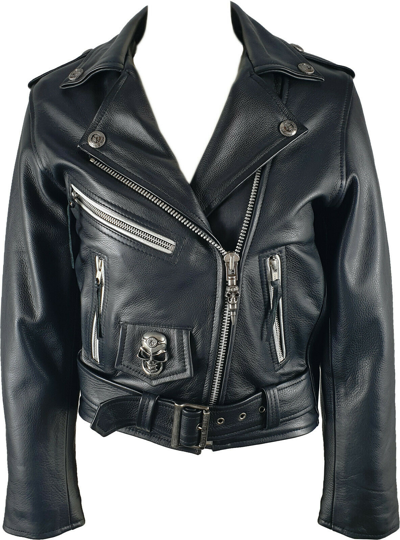 Pre-owned New Rock Rock Womens Brando Biker Jacket - Real Leather - Black Hs