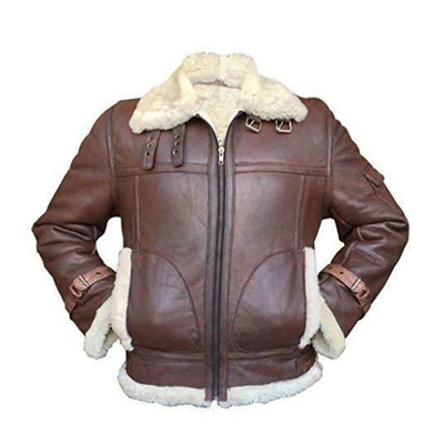 Pre-owned Motero Mens Aviator B3 Bomber Sheep Skin Sherling Flying Jacket