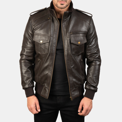 Pre-owned Jacklets Men's Real Leather Shadow Brown Sheep Skin Leather Bomber Jacket All Sizes