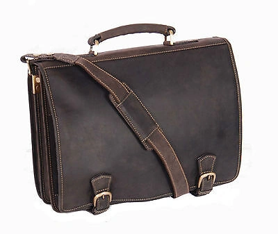 Pre-owned House Mens Real Leather Messenger Satchel Organiser Laptop Bag Briefcase Brown