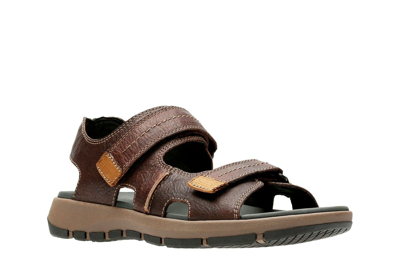 Pre-owned Clarks Mens  Brixby Shore Brown Leather Strap Comfortable Fisherman Sandals