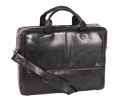 Pre-owned House Real Leather Briefcase For Mens Messenger Laptop Satchel Cross Body Bag Black