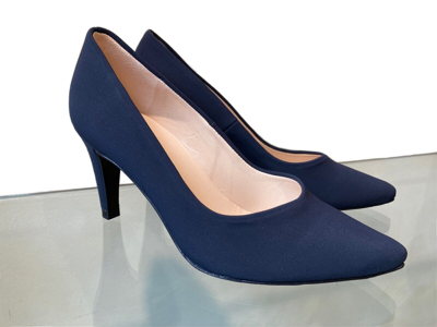 Pre-owned Peter Kaiser Stretch Upper Leather Lined Women's Court Shoe In Black/navy By