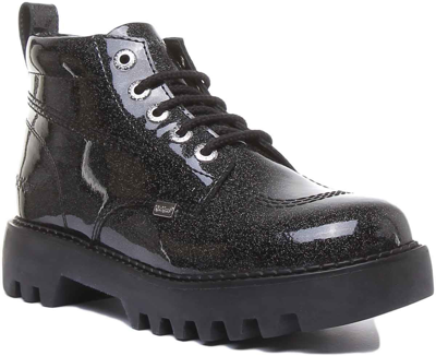 Pre-owned Kickers Kizziie Hi Chunky 3.6cm Sole 5eyelet Boot In Black Patent Size Uk 3 - 8