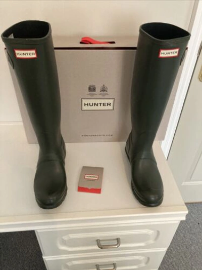 Pre-owned Hunter Womens  Original Tall Wellington Boots. Dark Olive. Uk 6. Bnib